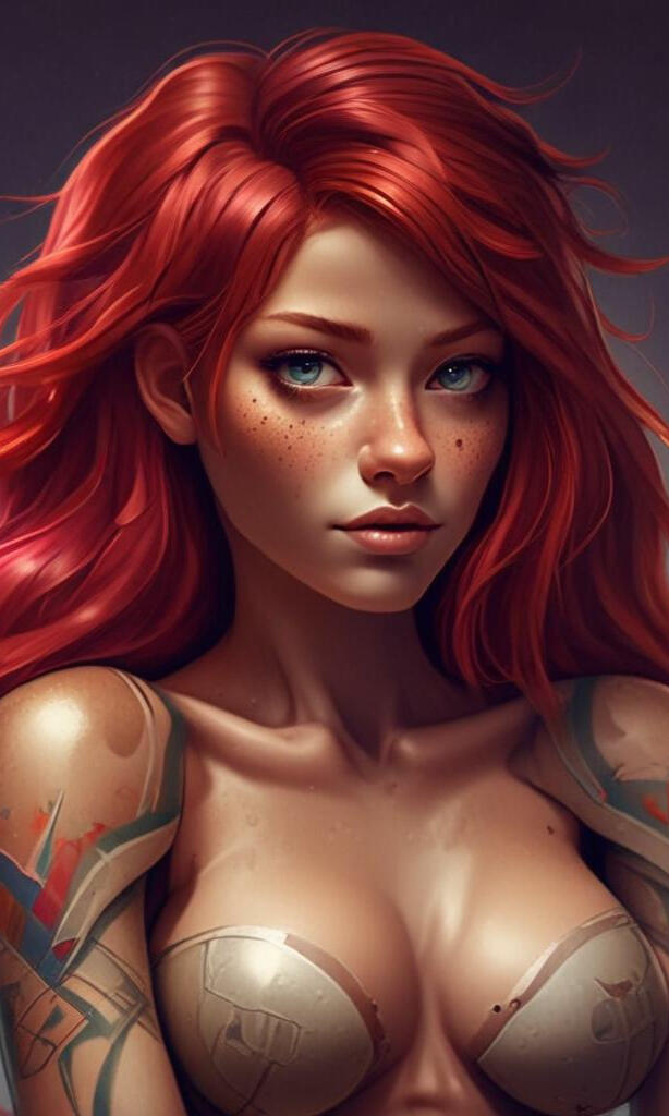 Digital illustration of a captivating female character, combining elements of gothic beauty and modern allure. Featuring striking details and a bold presence, embodying a mix of elegance and edge