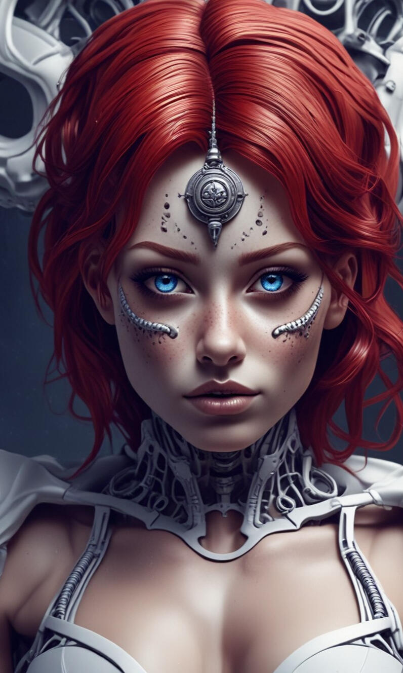 Digital illustration of a captivating female character, combining elements of gothic beauty and modern allure. Featuring striking details and a bold presence, embodying a mix of elegance and edge