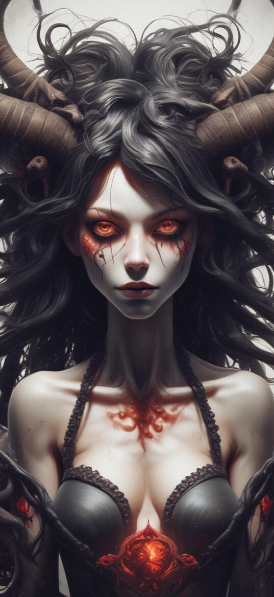 Digital illustration of a captivating female character, combining elements of gothic beauty and modern allure. Featuring striking details and a bold presence, embodying a mix of elegance and edge