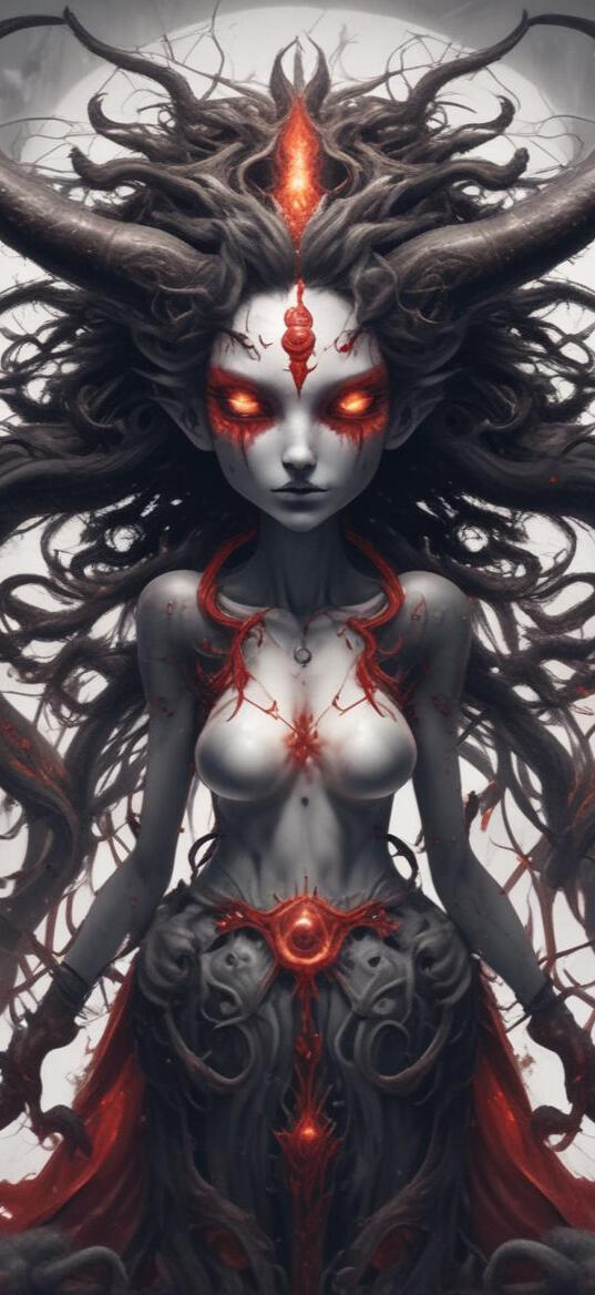 Digital illustration of a captivating female character, combining elements of gothic beauty and modern allure. Featuring striking details and a bold presence, embodying a mix of elegance and edge