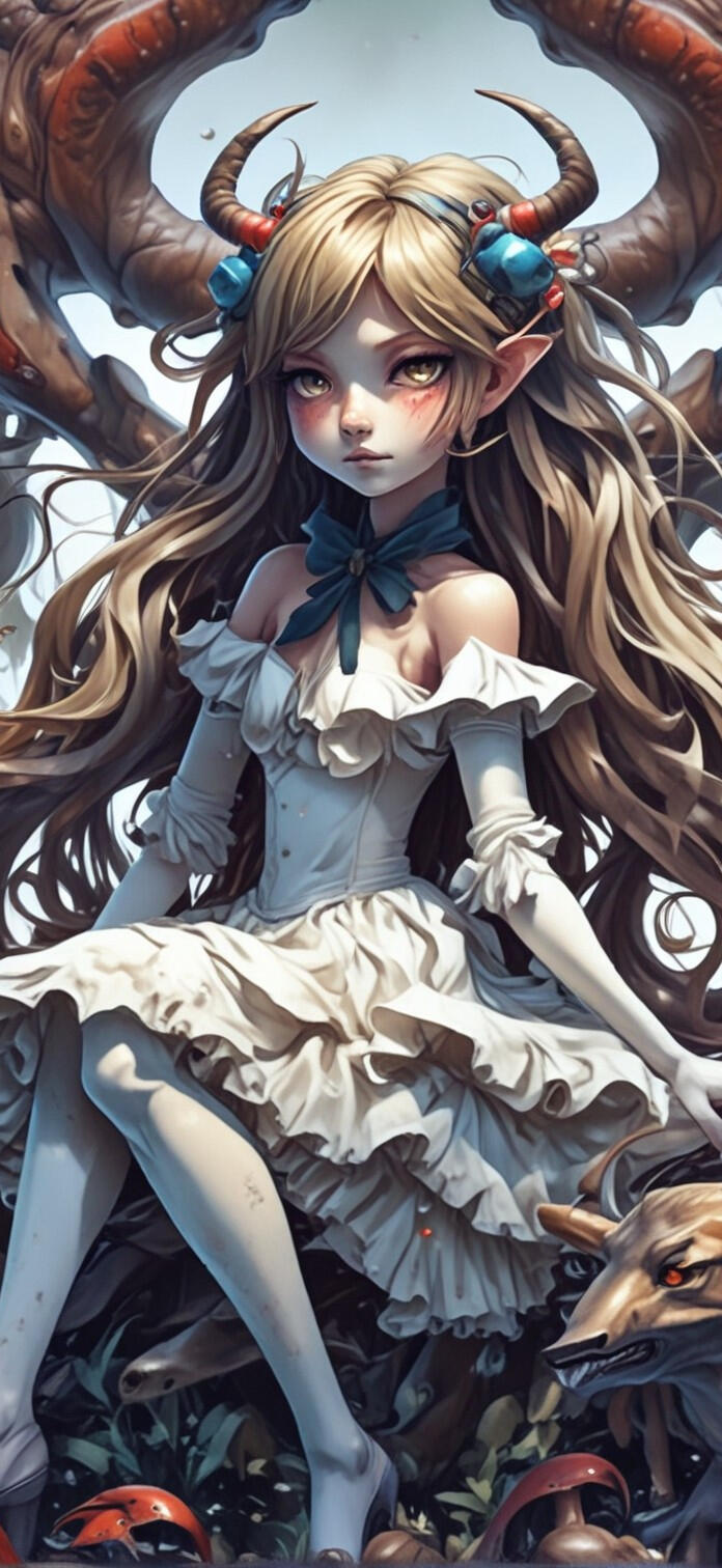 Digital illustration of a captivating female character, combining elements of gothic beauty and modern allure. Featuring striking details and a bold presence, embodying a mix of elegance and edge