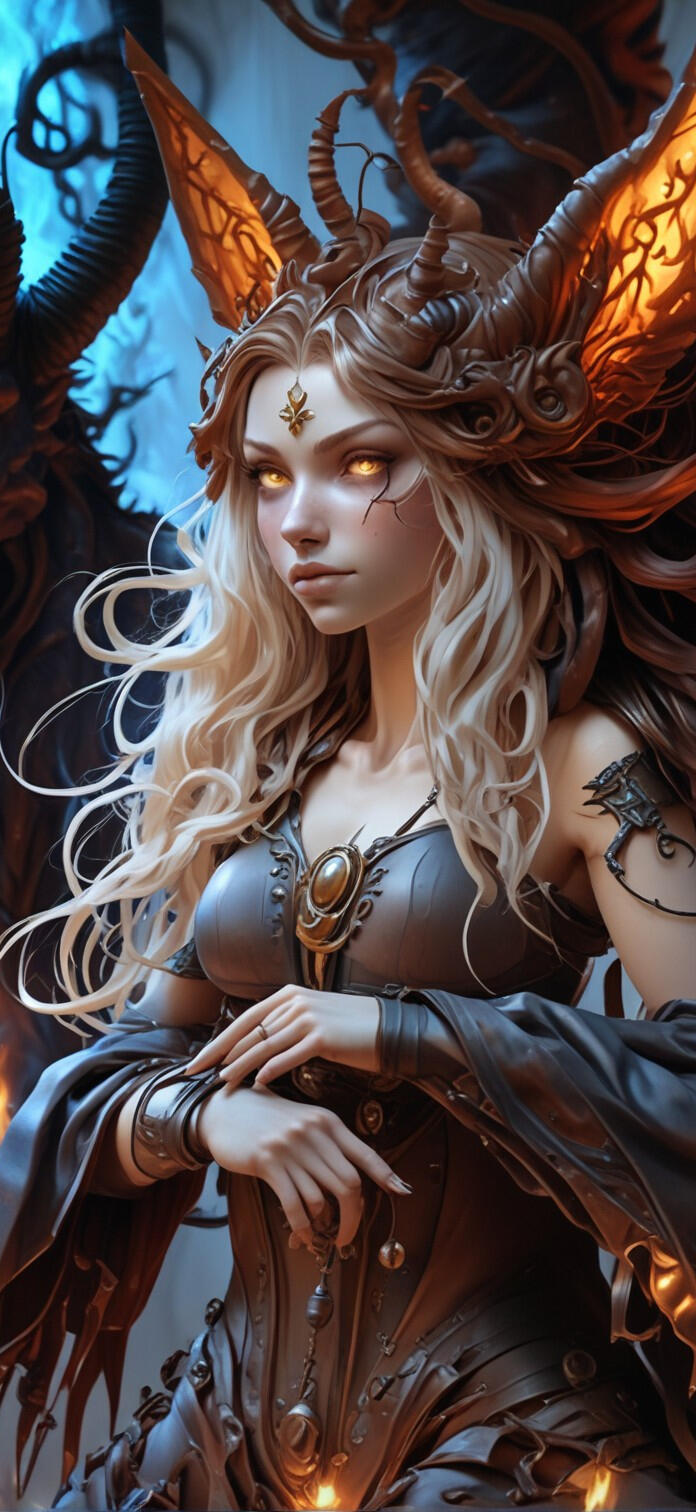 Digital illustration of a captivating female character, combining elements of gothic beauty and modern allure. Featuring striking details and a bold presence, embodying a mix of elegance and edge