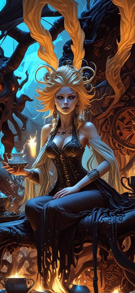 Digital illustration of a captivating female character, combining elements of gothic beauty and modern allure. Featuring striking details and a bold presence, embodying a mix of elegance and edge